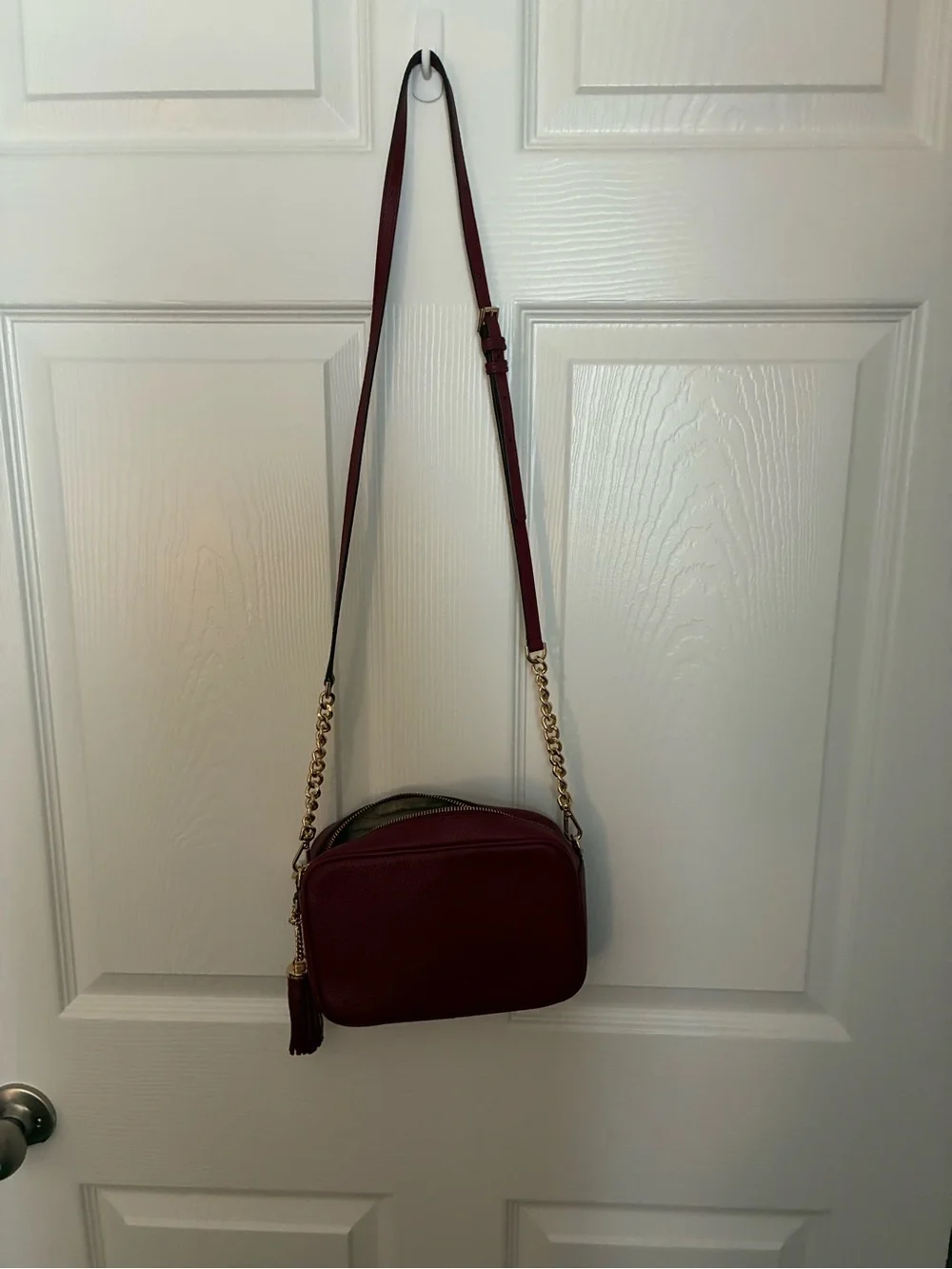 Michael Kors Burgundy Leather Crossbody with Gold Hardware